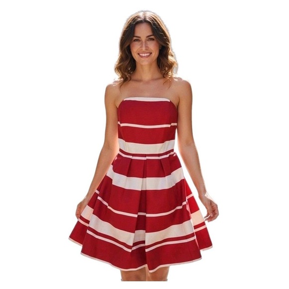 Vineyard Vines Dress Size 2 Halter Maritime Red White Stripe Party Cocktail - Picture 1 of 15
